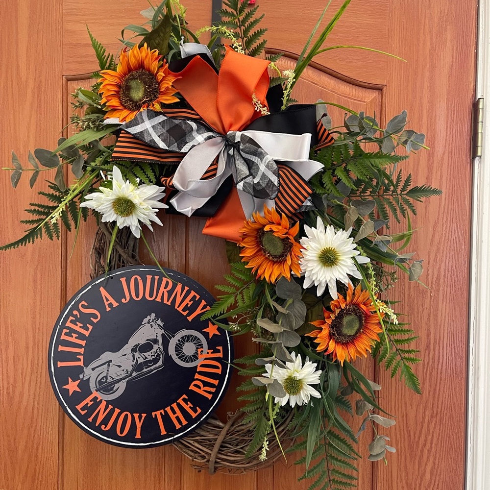 Motorcycle rider hanging wreath by Ashley Nicole Design
